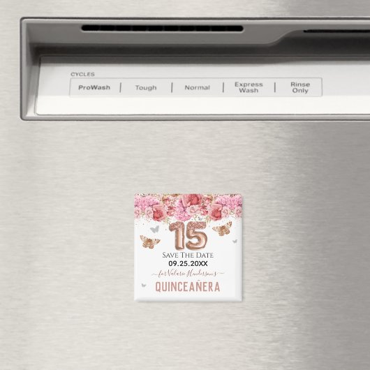 フローラ蝶ピンクキンチェニェラ日付を保存 マグネット (インサイチュ (食洗機))