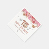 フローラ蝶ピンクハッピー15誕生日 スタンダードカクテルナプキン (角)