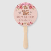 フローラ蝶ピンクハッピー16誕生日 ハンドファン (正面)