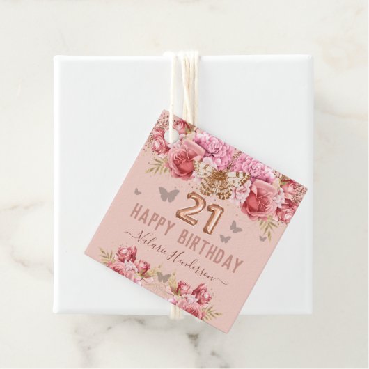 フローラ蝶ピンクハッピー21歳の誕生日 フェイバータグ (インサイチュ)