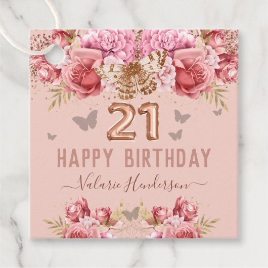 フローラ蝶ピンクハッピー21歳の誕生日 フェイバータグ (正面)