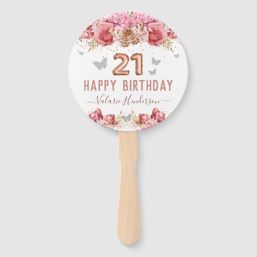 フローラ蝶ピンク幸せ21st誕生日ハンドF ハンドファン (正面)