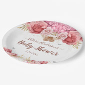 フローラ蝶ピンク赤ちゃんシャワー ペーパープレート (アングル)
