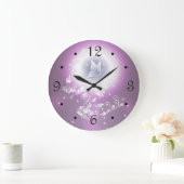 フローラ蝶ファンタジー紫 ラージ壁時計 (ホーム)