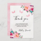 フローラ蝶ベビーシャワーサンキューカードガール 招待状 (正面/裏面)
