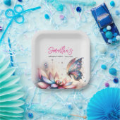 フローラ蝶誕生日使い捨て ペーパープレート (パーティー)