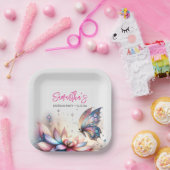 フローラ蝶誕生日使い捨て ペーパープレート (パーティー)