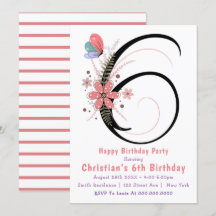 フローラ蝶6誕生日招待状