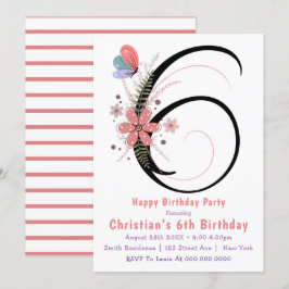 フローラ蝶6誕生日招待状