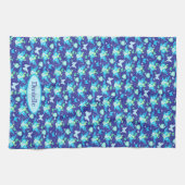 フローラ蝶&ハートブルー名前をカスタムする キッチンタオル (横)