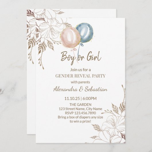 フローラ行の性別の表示招待状 招待状 (正面/裏面)