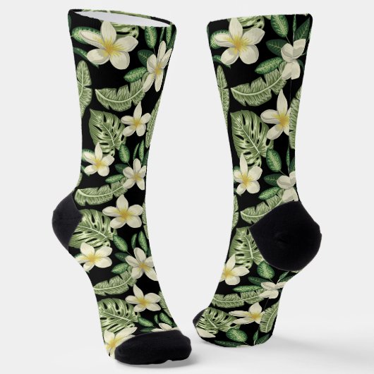 フローラ表面模様の熱帯の花と葉 ソックス (傾斜あり)