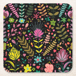 フローラ表面模様スタイリッシュ – 花壁紙 スクエアペーパーコースター