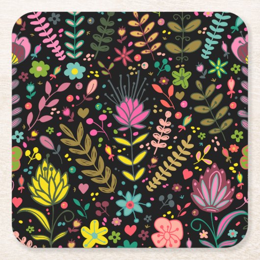 フローラ表面模様スタイリッシュ – 花壁紙 スクエアペーパーコースター (正面)