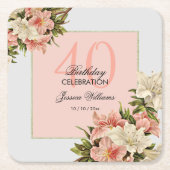 フローラ装飾フェミニン誕生日 スクエアペーパーコースター (正面)