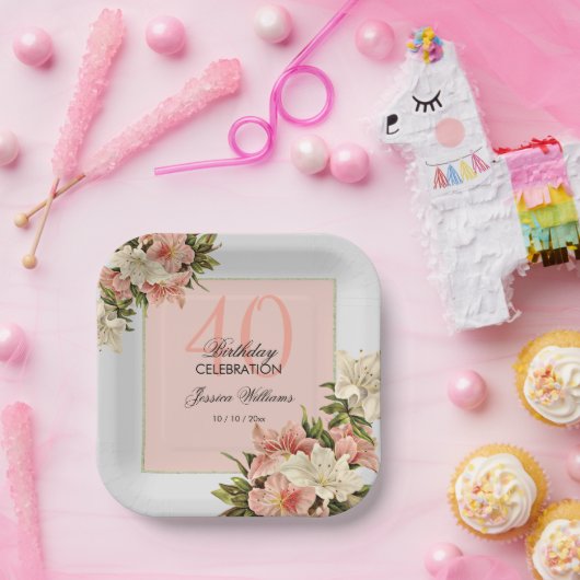 フローラ装飾フェミニン誕生日 ペーパープレート (パーティー)