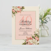 フローラ装飾フェミニン誕生日 招待状 (スタンド正面)