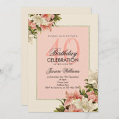 フローラ装飾フェミニン誕生日 招待状 (正面/裏面)