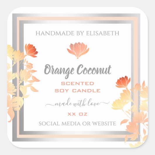 フローラ製品のパッケージラベル(白とオレンジ) スクエアシール (正面)