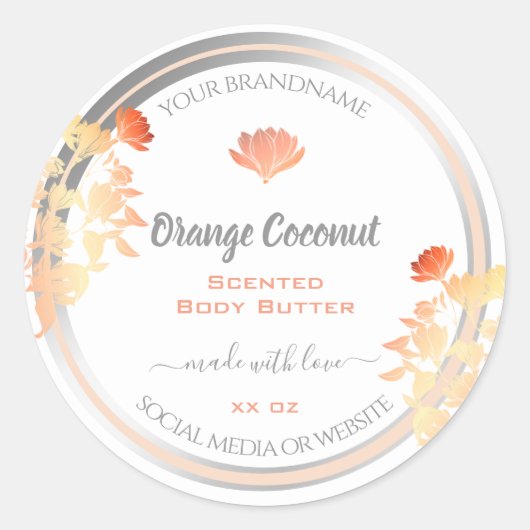 フローラ製品のパッケージラベル(白とオレンジ) ラウンドシール (正面)