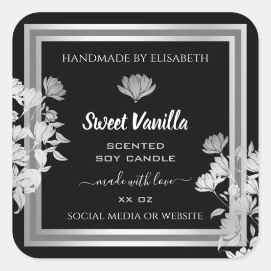 フローラ製品のパッケージラベル(白黒) スクエアシール (正面)