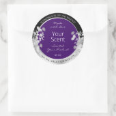 フローラ製品の包装ラベル紫と銀 ラウンドシール (バッグ)