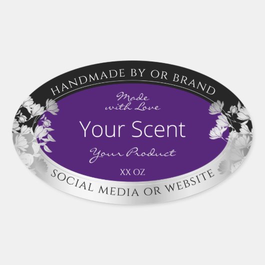 フローラ製品の包装ラベル紫と銀 楕円形シール (正面)