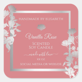 フローラ製品の包装ラベル銀とピンク スクエアシール