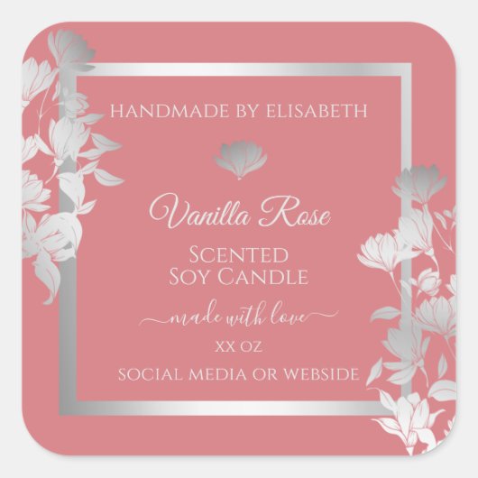 フローラ製品の包装ラベル銀とピンク スクエアシール (正面)