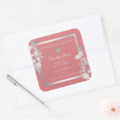 フローラ製品の包装ラベル銀とピンク スクエアシール (封筒)