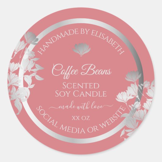 フローラ製品の包装ラベル銀とピンク ラウンドシール (正面)
