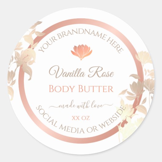 フローラ製品パッケージラベルホワイトローズ金ゴールド ラウンドシール (正面)