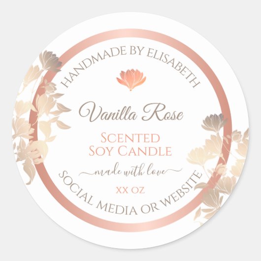 フローラ製品パッケージラベルホワイトローズ金ゴールド ラウンドシール (正面)