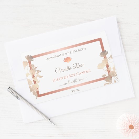 フローラ製品パッケージラベルホワイトローズ金ゴールド 長方形シール (封筒)