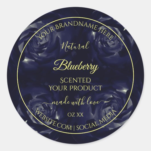 フローラ製品パッケージラベル濃い青のバラ ラウンドシール (正面)