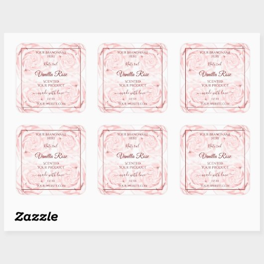 フローラ製品パッケージラベル薄いピンク色のバラ スクエアシール (シート)