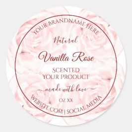 フローラ製品パッケージラベル薄いピンク色のバラ ラウンドシール