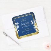 フローラ製品パッケージングラベル深い青と金ゴールド スクエアシール (封筒)