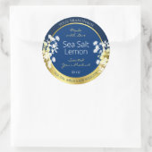 フローラ製品パッケージングラベル深い青と金ゴールド ラウンドシール (バッグ)