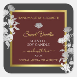 フローラ製品パッケージングラベル金ゴールドブルゴーニュグレイ スクエアシール