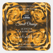 フローラ製品ラベルオレンジ色の茶色のバラとロゴ スクエアシール (正面)