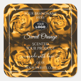 フローラ製品ラベルオレンジ色の茶色のバラとロゴ スクエアシール