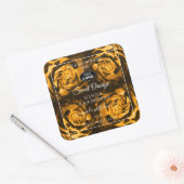 フローラ製品ラベルオレンジ色の茶色のバラとロゴ スクエアシール (封筒)