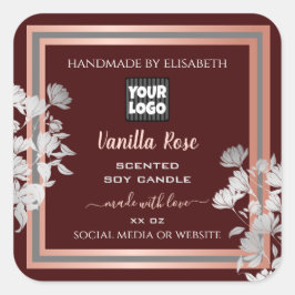 フローラ製品ラベルカスタマイズバーグンディとロゴ スクエアシール