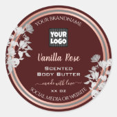 フローラ製品ラベルカスタマイズバーグンディとロゴ ラウンドシール (正面)