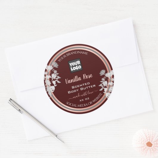 フローラ製品ラベルカスタマイズバーグンディとロゴ ラウンドシール (封筒)
