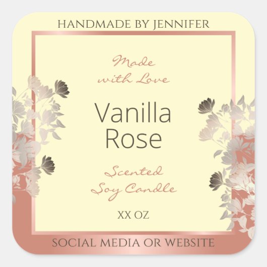 フローラ製品ラベルクリームおよびバラ金ゴールドフレーム スクエアシール (正面)