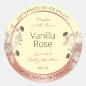 フローラ製品ラベルクリームおよびバラ金ゴールドフレーム ラウンドシール (正面)