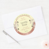 フローラ製品ラベルクリームおよびバラ金ゴールドフレーム ラウンドシール (封筒)