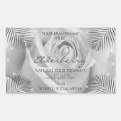 フローラ製品ラベルシルバーグレーバラパーム葉 長方形シール (正面)